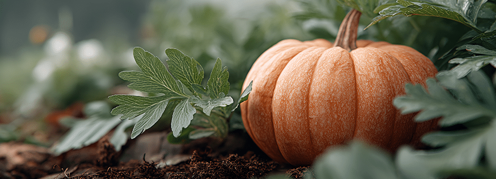 orange pumpkin in the field, dewy atmosphere