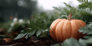 orange pumpkin in the field, dewy atmosphere